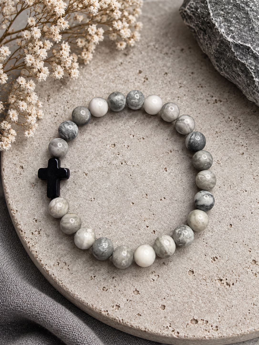Grey Stone Cross Bracelet