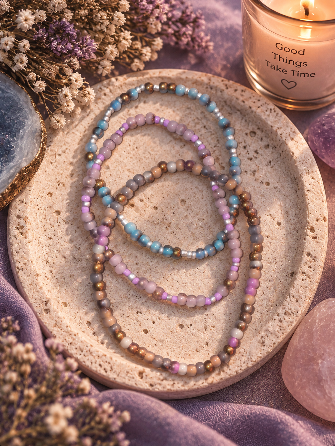 Pastel Bead Bracelets – Set of 3