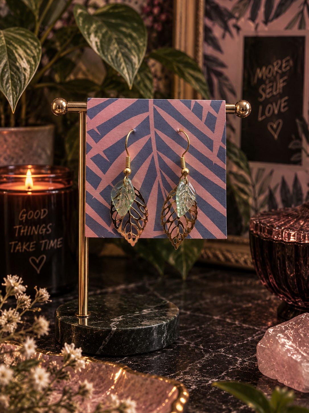 Golden Leaf Drop Earrings