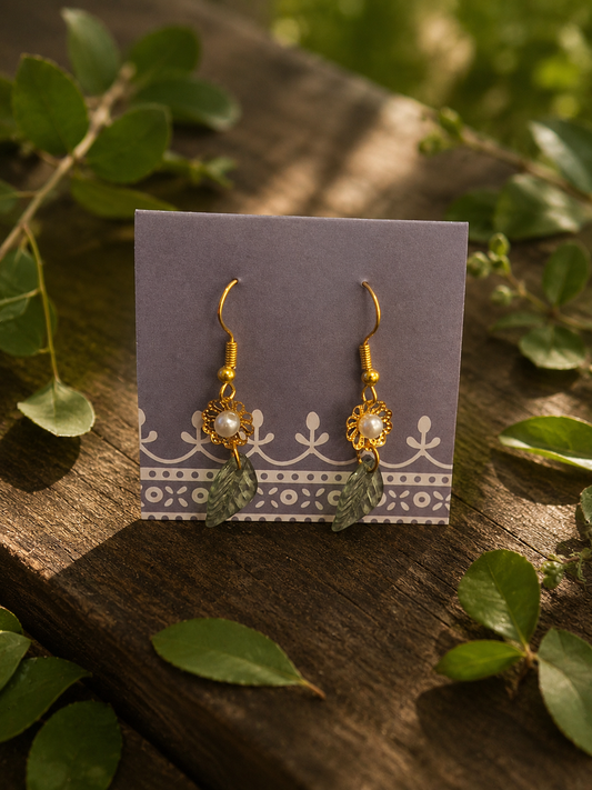 🌸 Pearl Flower & Leaf Earrings