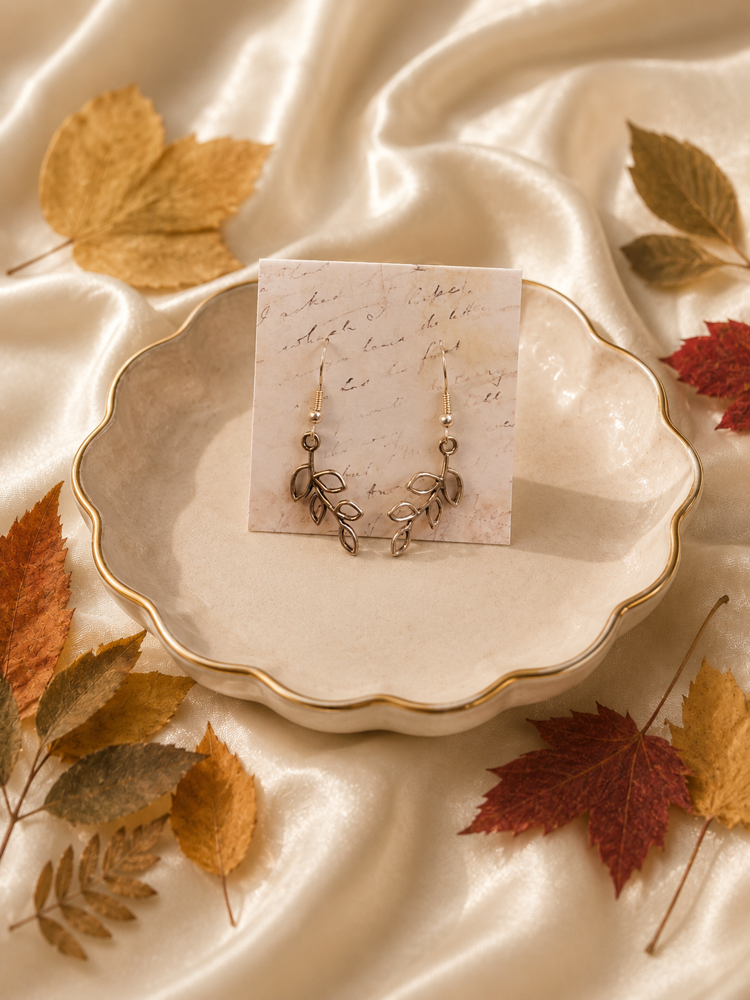 Silver Leaf Branch Earrings