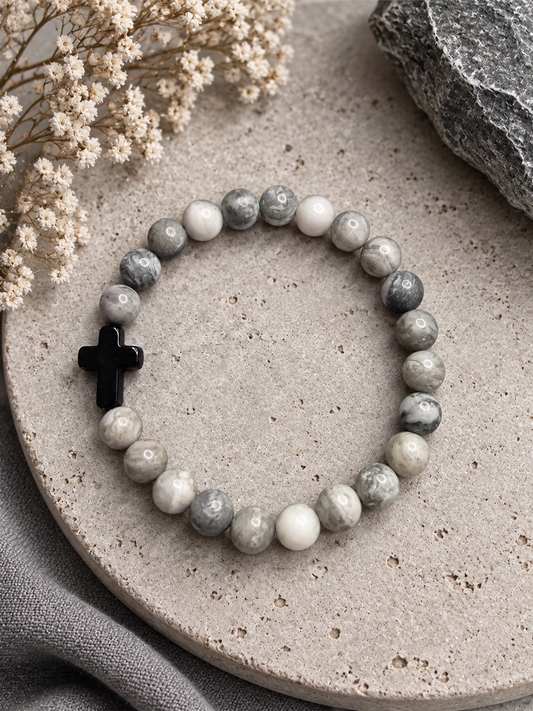 Grey Stone Cross Bracelet