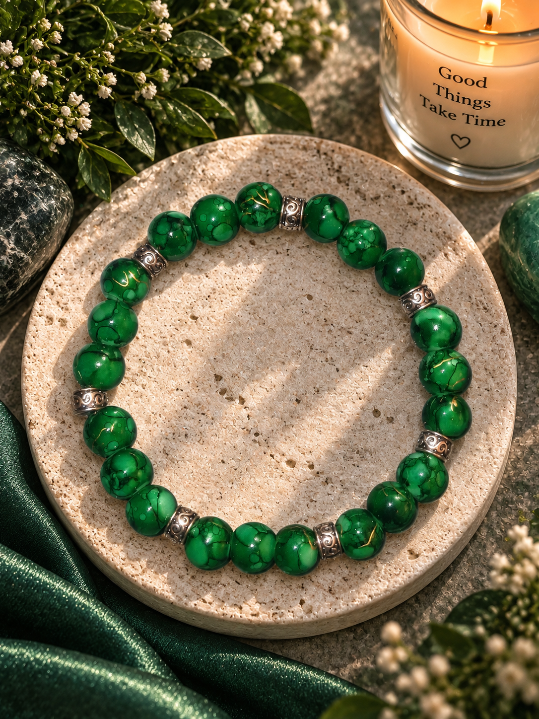 Green Marble Bead Bracelet