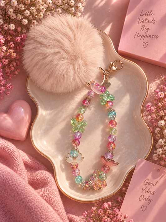 Dusty Lilac Pom Pom & Butterfly Floral Bead Keychain