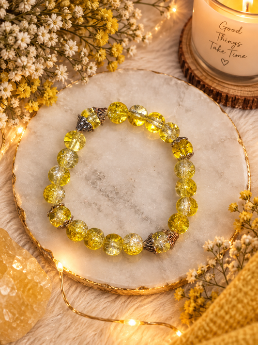 Yellow Crackle Glass Bracelet