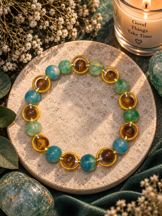 Turquoise & Tiger Eye Gold Ring Bracelet