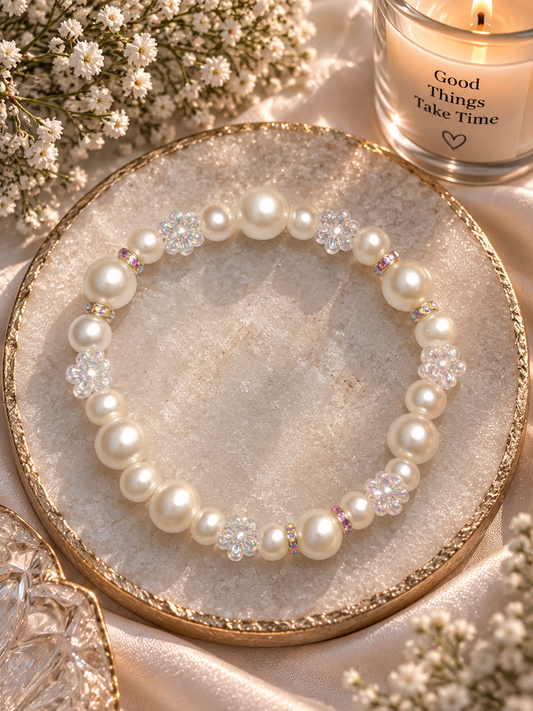 Pearl & Crystal Flower Bracelet